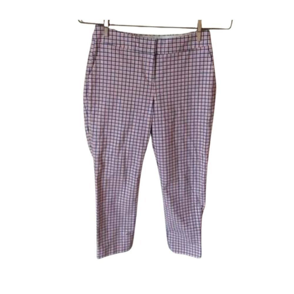 Boden 4P Cropped Blue Pink White Check Plaid Straight Crop Pants Capri